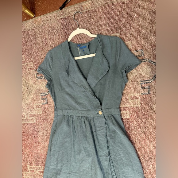 Yuvita linen collared maxi wrap dress size medium in grey green - Picture 3 of 16